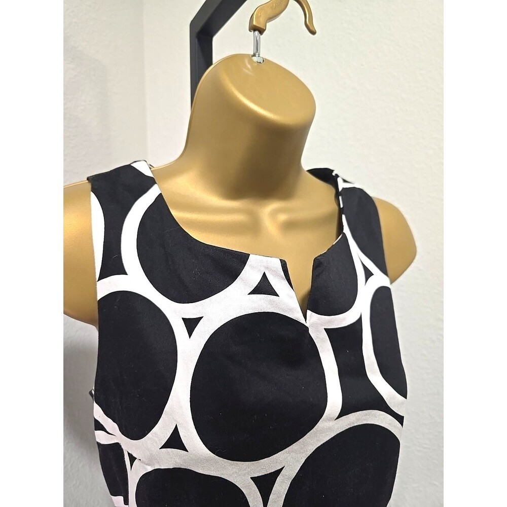 Black White Stretch Bodycon Circle Print Dress Sz 8 Office Career Sophisticated